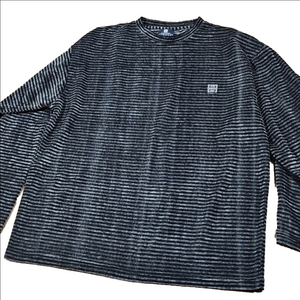 Y2K Givenchy Activewear Velour Black Grey Textured Stripe Crewneck Pullover Tee